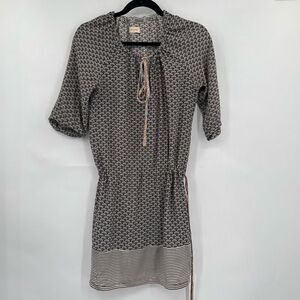 Rozae R.N. Black White Silky Tie Waist 3/4 Sleeve Blouson Dress XS